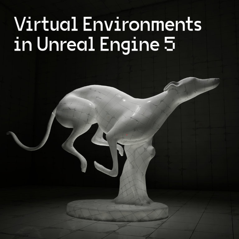 A 3D rendered sculpture of an abstract animal figure in a virtual environment created in Unreal Engine 5.