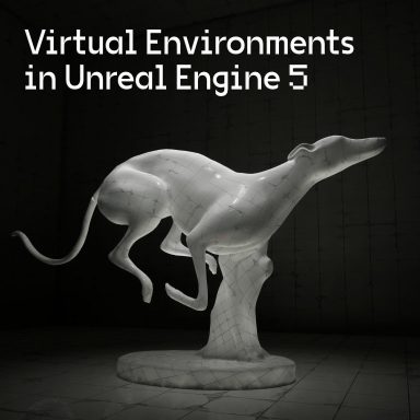 A 3D rendered sculpture of an abstract animal figure in a virtual environment created in Unreal Engine 5.